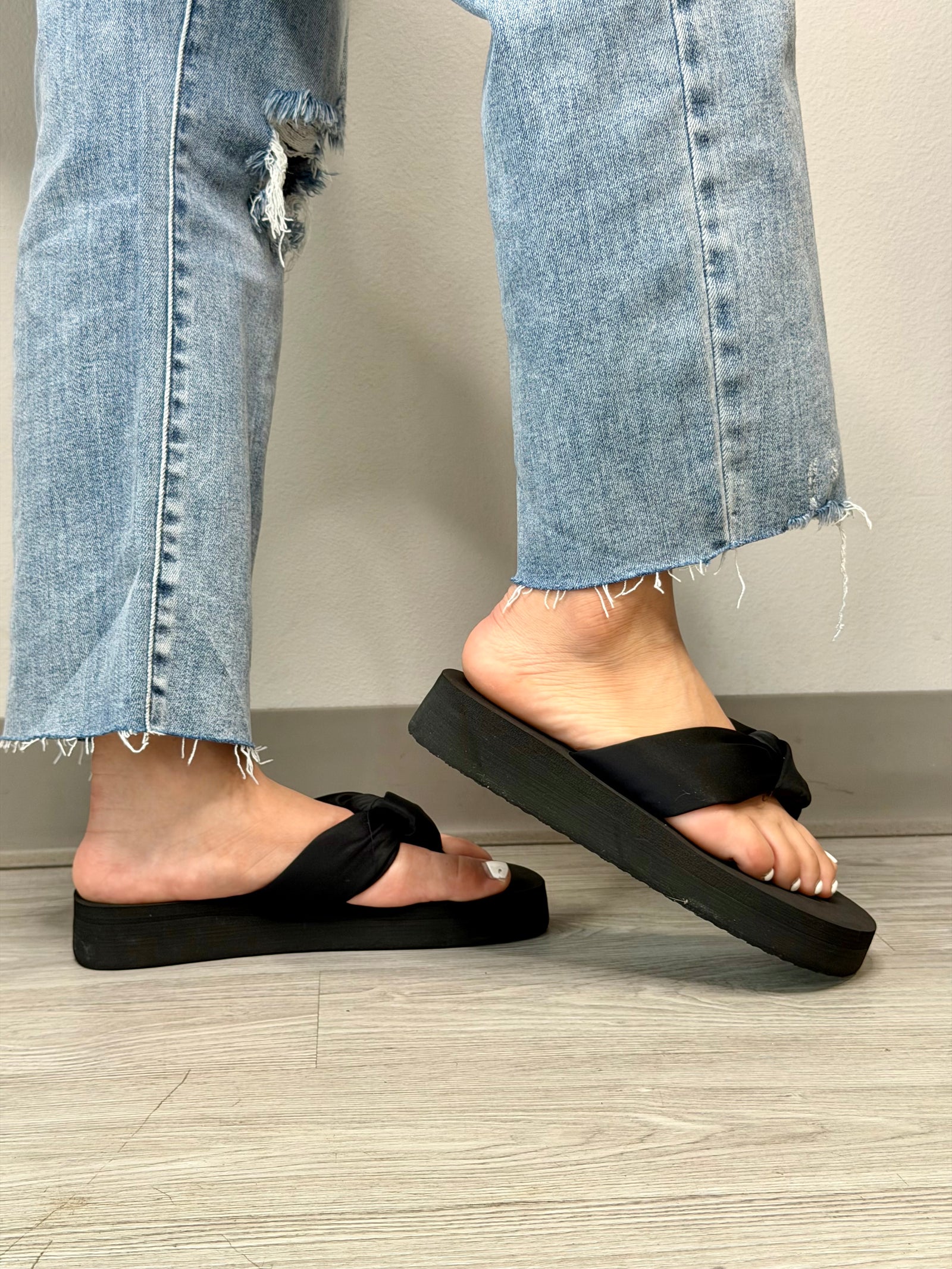 YOU GO GIRL CORKY BLACK SANDALS