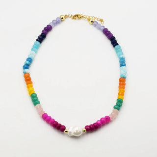Colorful Gemstone with Pearl necklace