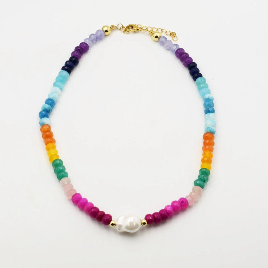 Colorful Gemstone with Pearl necklace