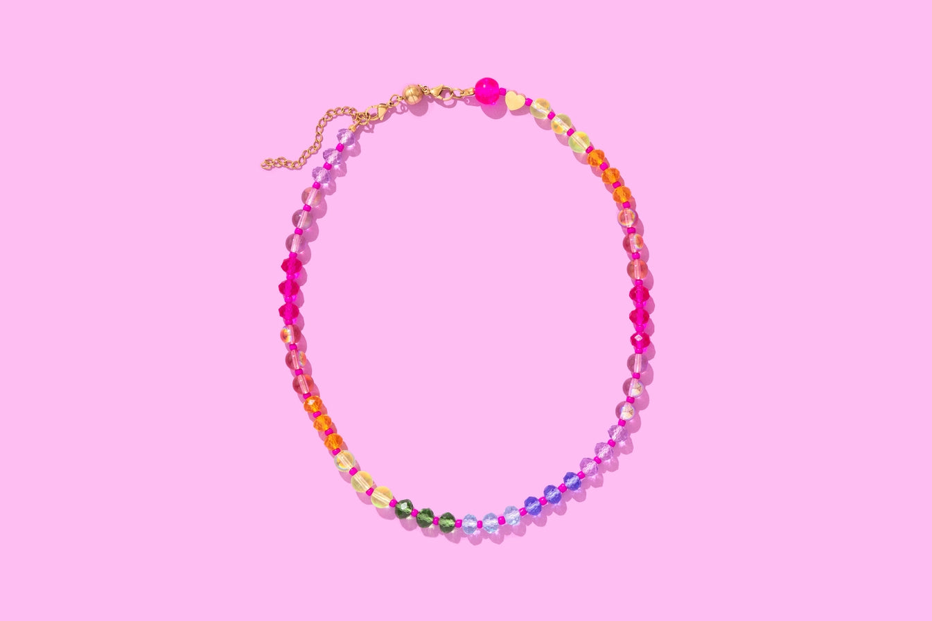 Beaded Necklace - Multi-Colored + Pink - Natalie