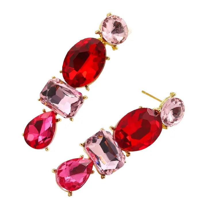 Time To Sparkle Statement Earrings-RED AND PINK