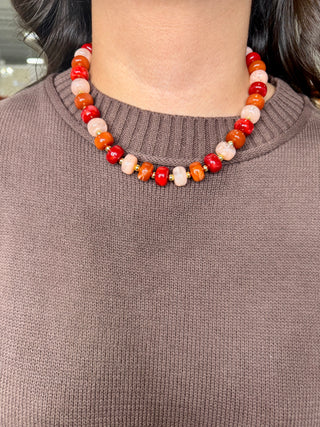 Statement Necklace - Mix Bead - Pink and Red