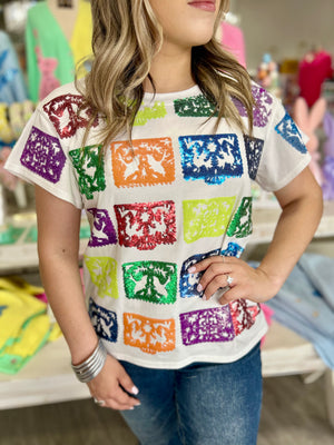 White Papel Picado Tee QUEEN OF SPARKLES