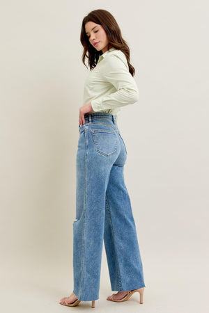 AALIYAH VINTAGE WASH WIDE LEG W DESTROY