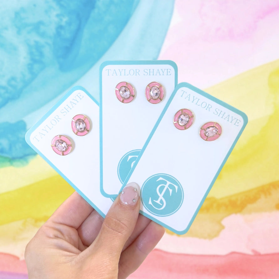 Enamel Oval Stud- pink