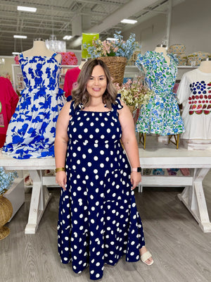 PATTY NAVY POLKA DOT MAXI DRESS
