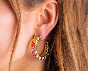 Elise Hoop Earrings - Medium - Gold-Plated W/Colorful Gems