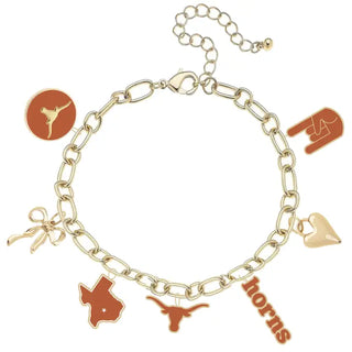 Texas Longhorns Enamel Icons Charm Bracelet in Shiny Gold