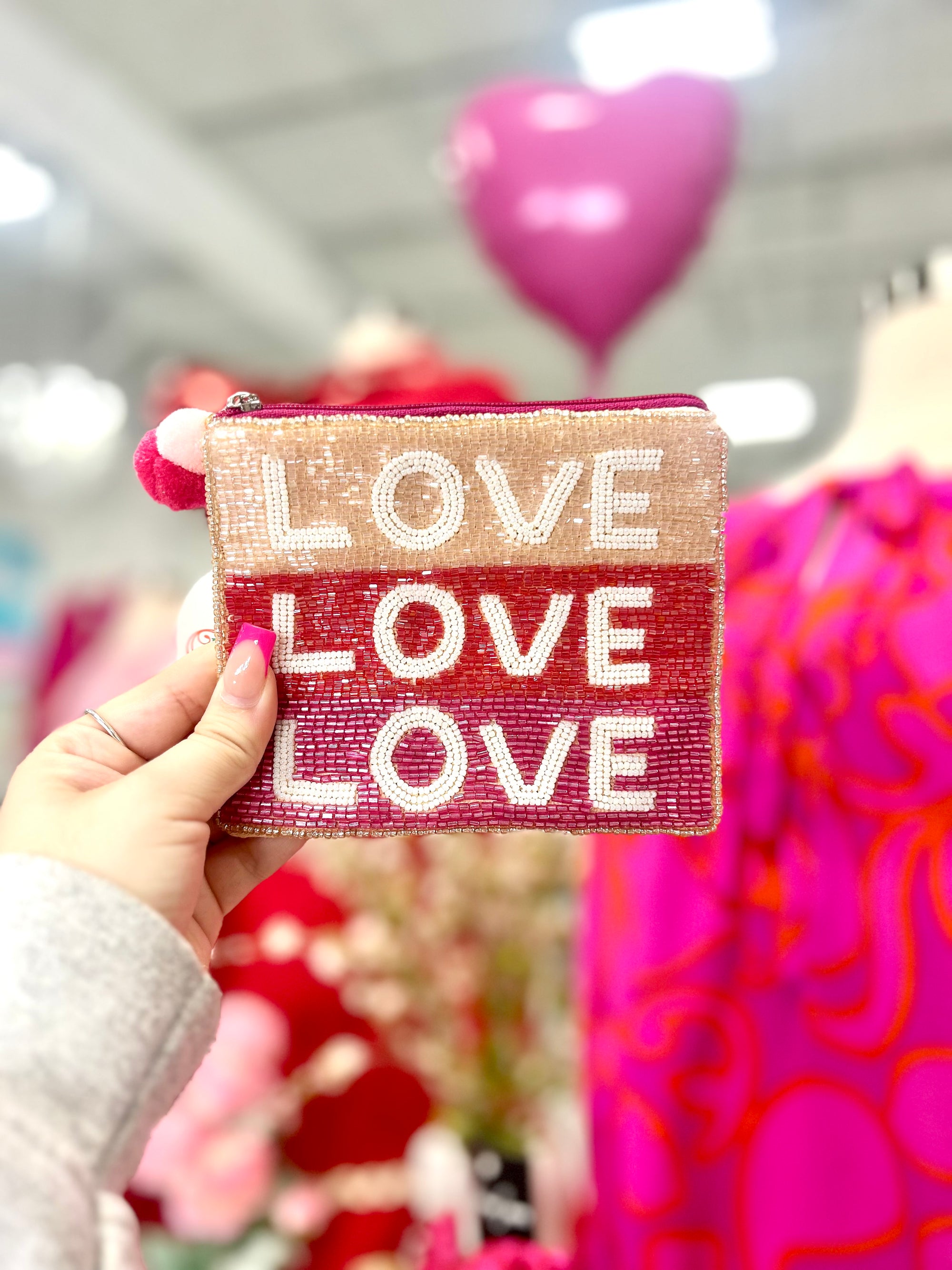 LOVE, LOVE, LOVE BEADED POUCH