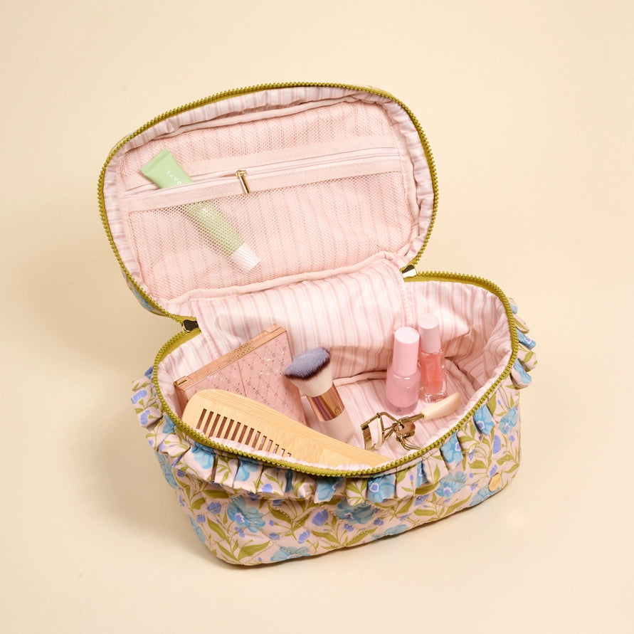 Glam & Go Quilted Cosmetic Bag–Poppin' Petals Aqua