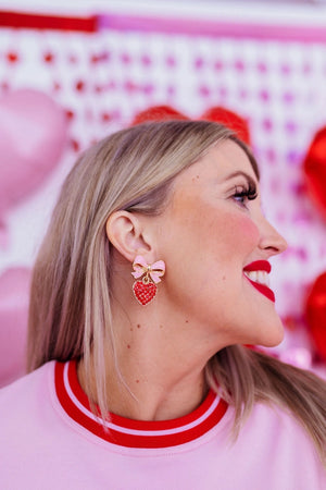 Sweetheart Bow Earrings with Red Pavé