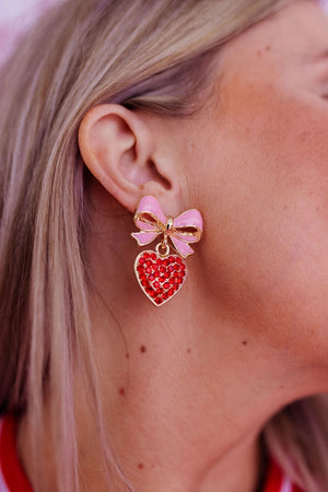 Sweetheart Bow Earrings with Red Pavé