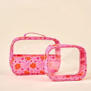 Clearly Chic Cosmetic Bag Set–Poppin' Petals Hot Pink