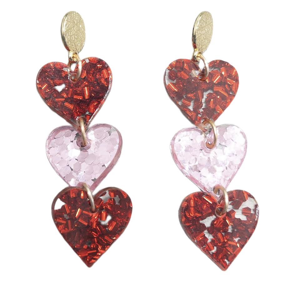 BURNING LOVE TRIPLE HEARTS EARRINGS