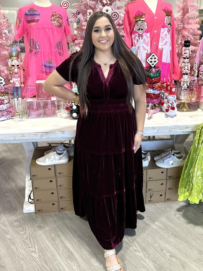 BERRY VELVET MAXI DRESS