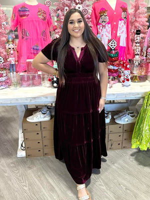 BERRY VELVET MAXI DRESS