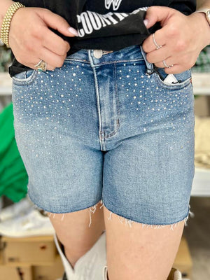 TEXAS HOLD EM RHINESTONE JUDY BLUE SHORTS