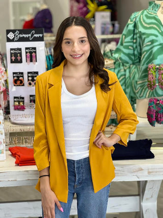 MUSTARD YELLOW QUARTER SLEEVE BLAZER