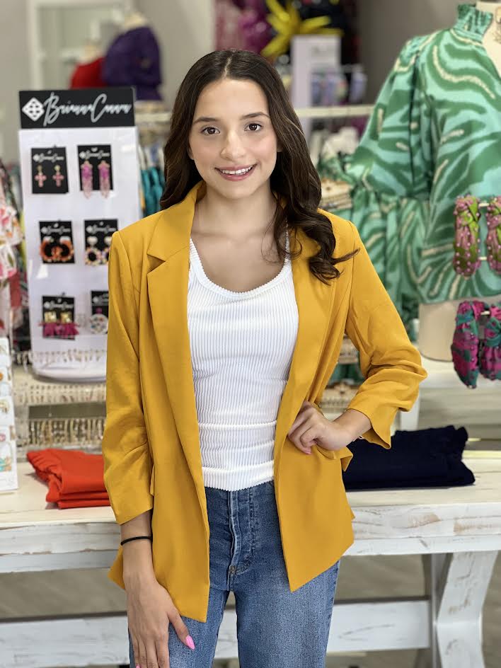 MUSTARD YELLOW QUARTER SLEEVE BLAZER