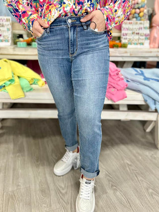 CAMERON JUDY BLUE MIDRISE CUFFED SLIM JEANS