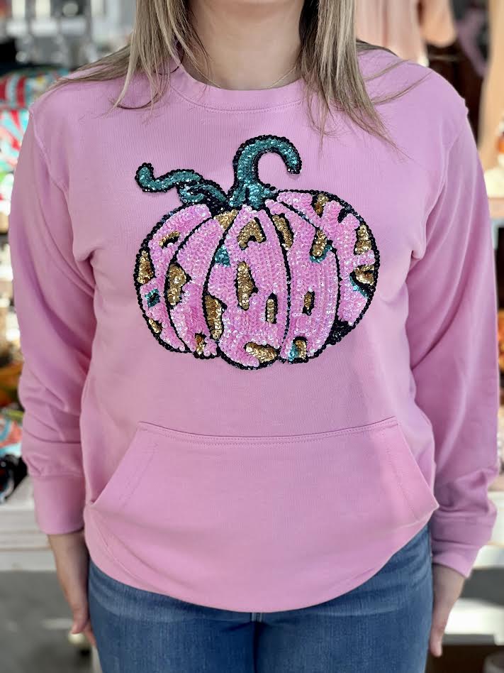 SEQUIN PINK AND TURQUOISE PUMPKIN SWEATSHIRT