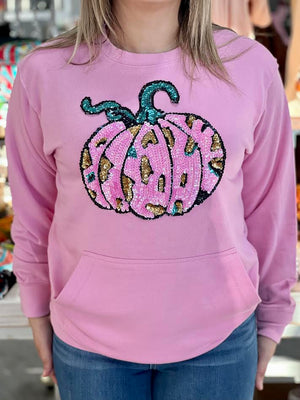 SEQUIN PINK AND TURQUOISE PUMPKIN SWEATSHIRT