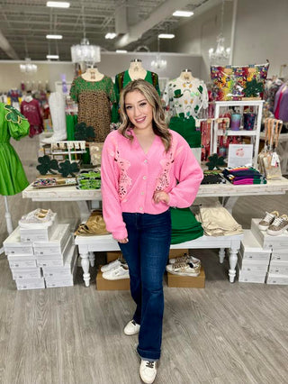 QUEEN OF SPARKLES PINK BUNNY CARDIGAN