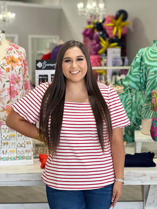 LOLA WHITE STRIPED RED TOP
