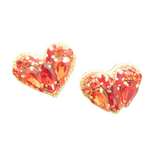 RED BEADED HEART STUDS