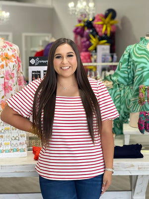 LOLA WHITE STRIPED RED TOP