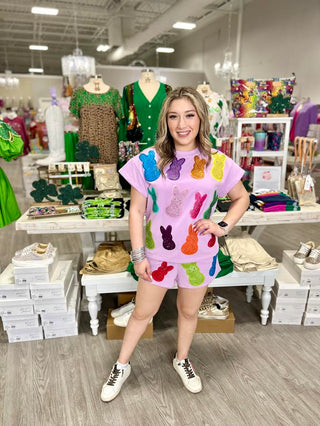 QUEEN OF SPARKLES LAVENDER MULTI PEEPS SHORTS