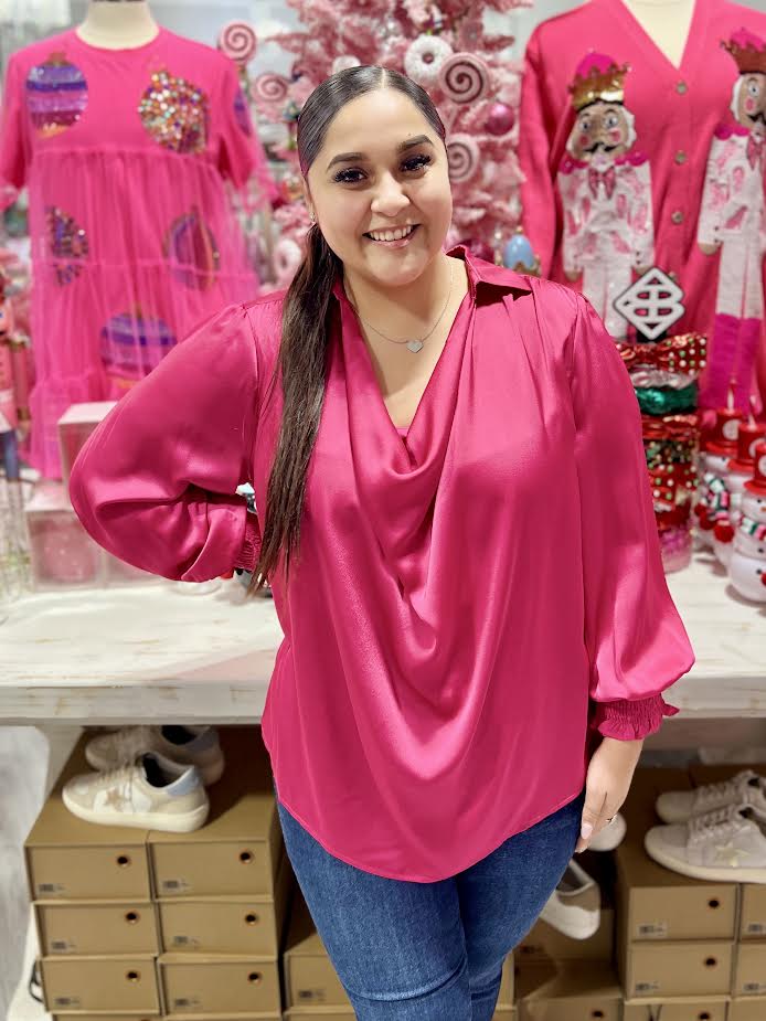 FUSCHIA SATIN BLOUSE