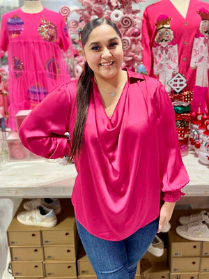 FUSCHIA SATIN BLOUSE