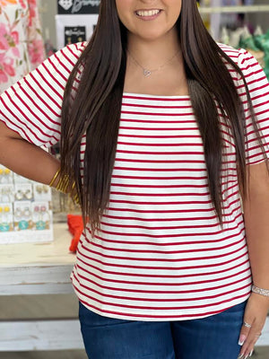 LOLA WHITE STRIPED RED TOP