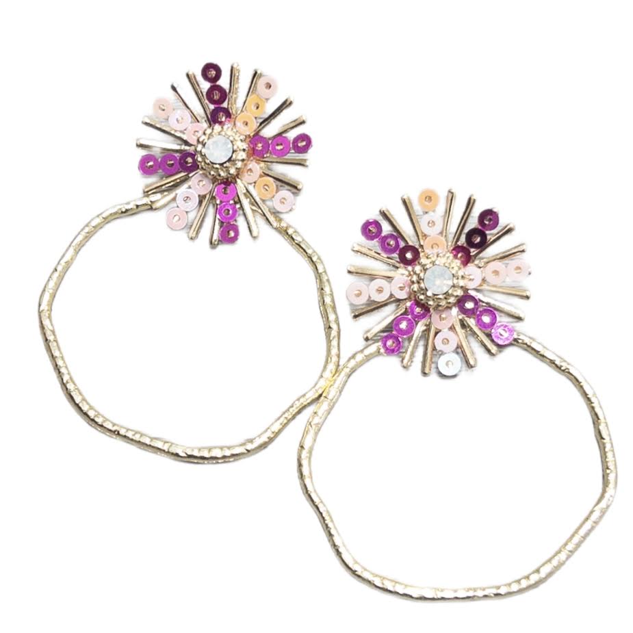 Pink Mix Sequin Sunburst Hoops- Round