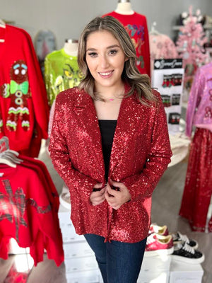 MERRY RED SEQUIN BLAZER