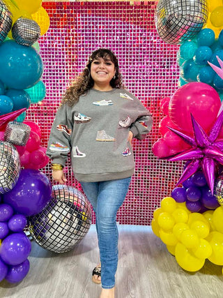 QUEEN OF SPARKLES GREY SNEAKER SWEATSHIRT