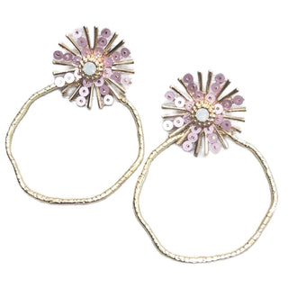 Pink Sequin Sunburst Hoops- Round