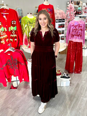 BERRY VELVET MAXI DRESS