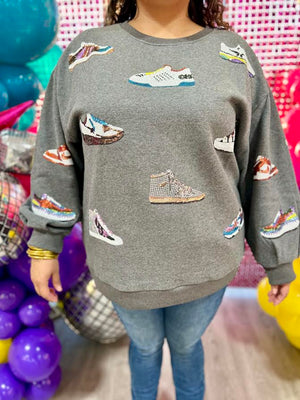 QUEEN OF SPARKLES GREY SNEAKER SWEATSHIRT