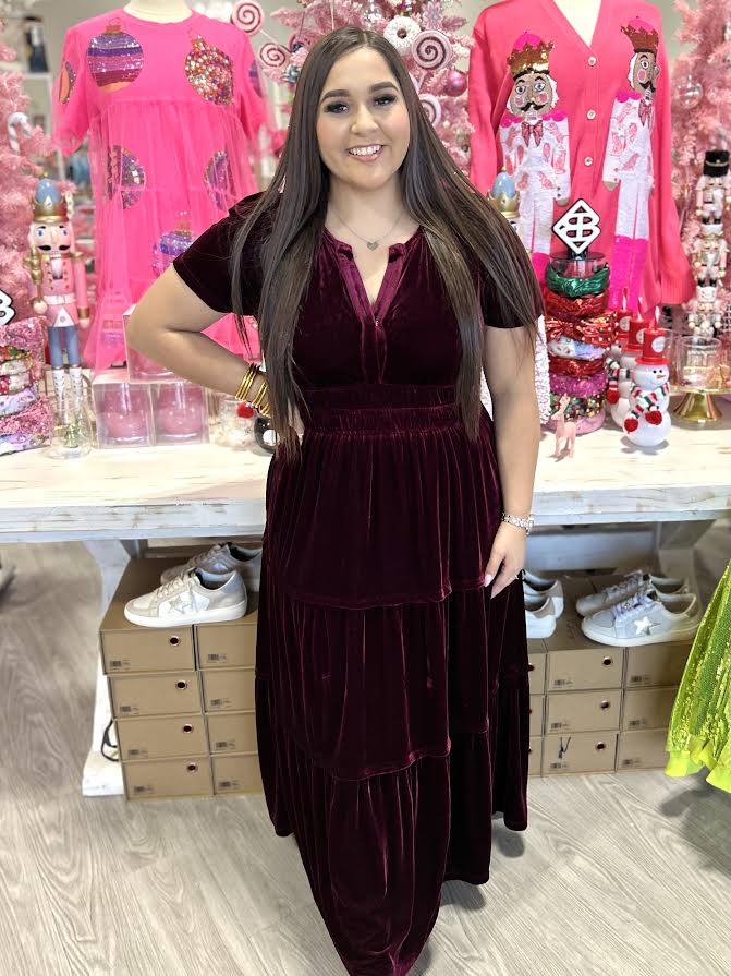 BERRY VELVET MAXI DRESS