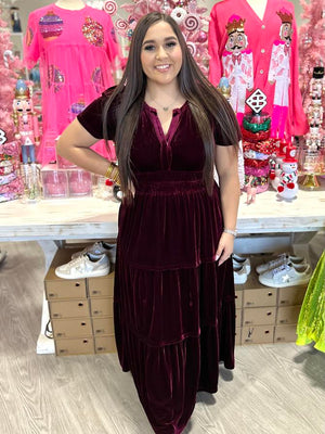 BERRY VELVET MAXI DRESS