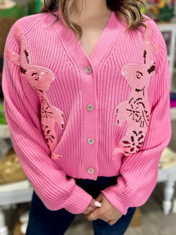 QUEEN OF SPARKLES PINK BUNNY CARDIGAN - Southern Melon Boutique