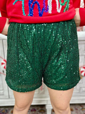 GREEN SEQUIN SHORTS