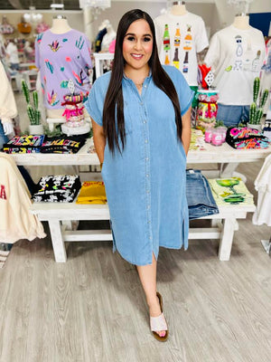 OUT AT THE BEACH DENIM DRESS