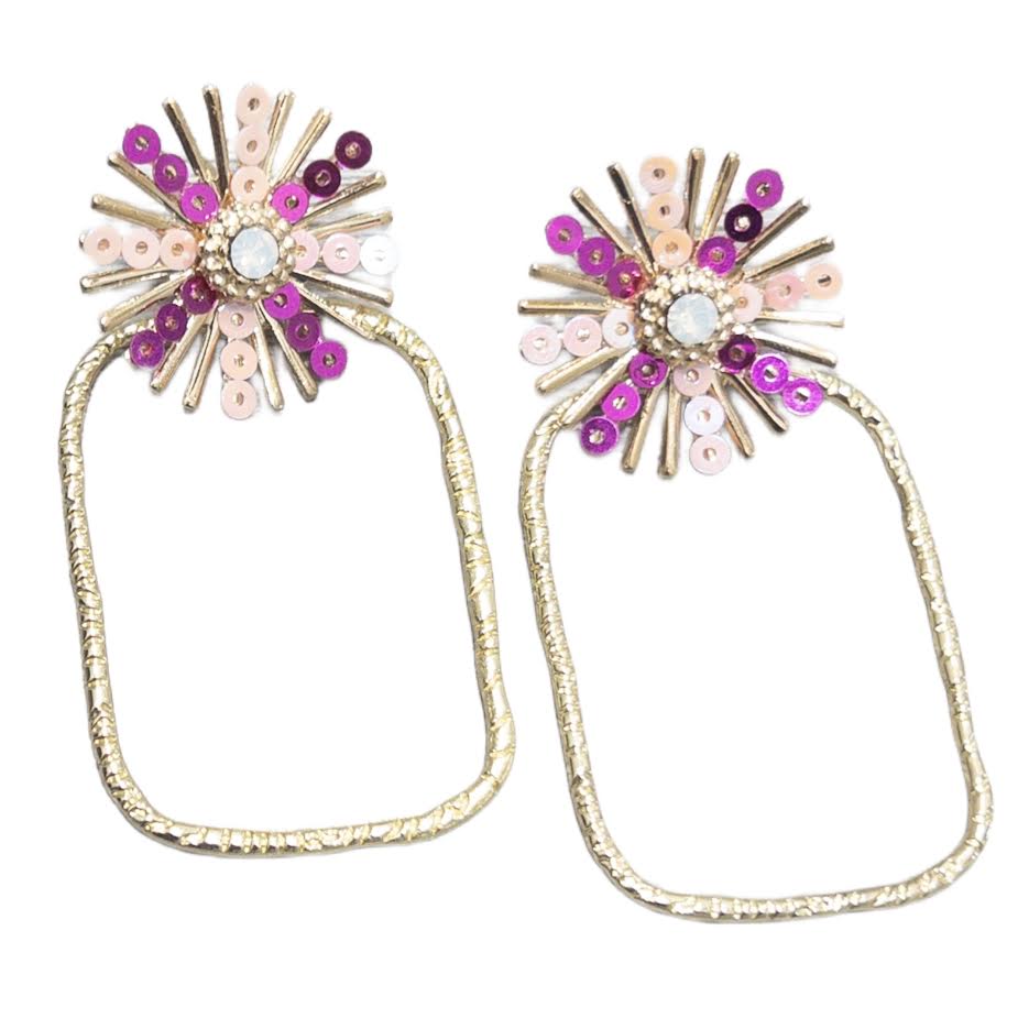 Pink Mix Sequin Sunburst Hoops-Rectangle