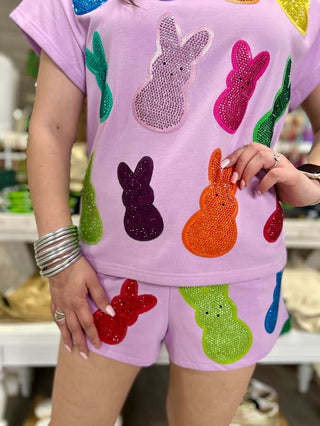 QUEEN OF SPARKLES LAVENDER MULTI PEEPS SHORTS
