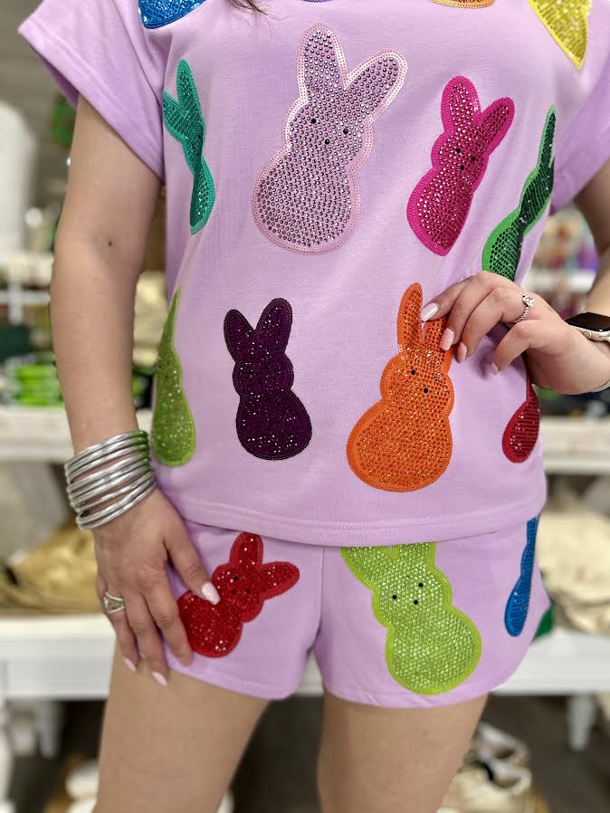 QUEEN OF SPARKLES LAVENDER MULTI PEEPS SHORTS