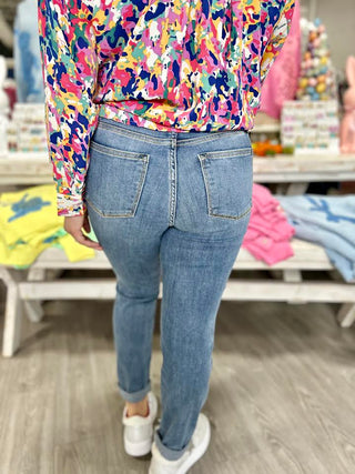 CAMERON JUDY BLUE MIDRISE CUFFED SLIM JEANS