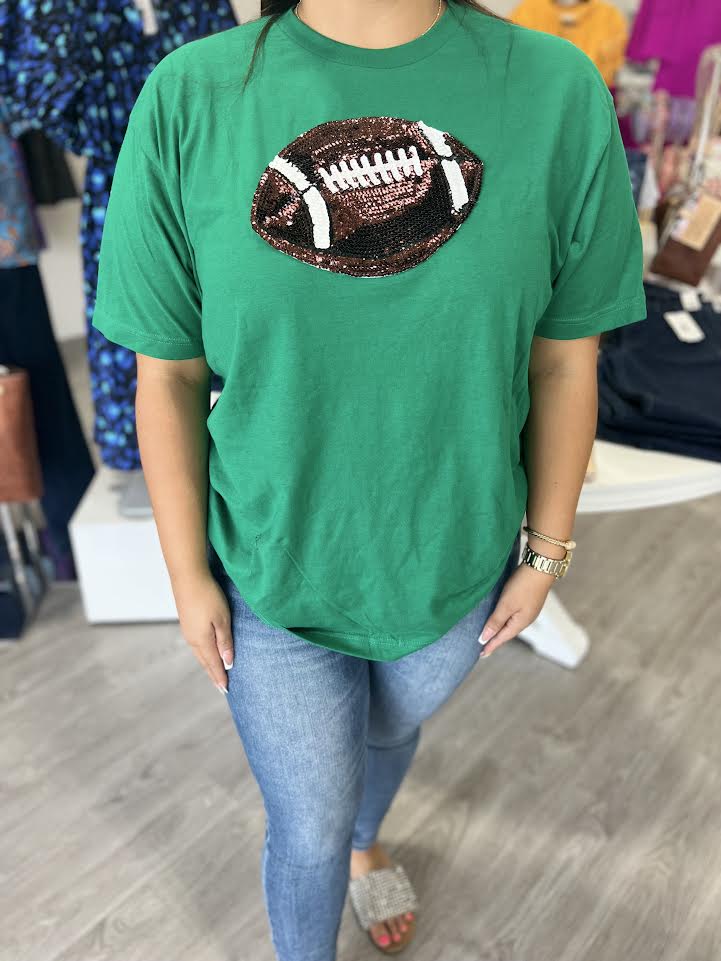 SEQUIN FOOTBALL ON KELLY GREEN TEE